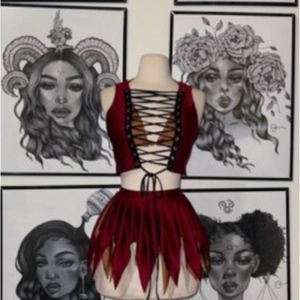 Red Lace-Up Two-Piece Set